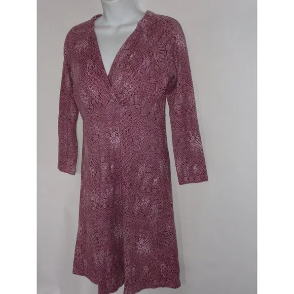 Patagonia Long Sleeve Dress Women S Pink Purple Cross Front Organic‎ Cotton - Picture 2 of 5